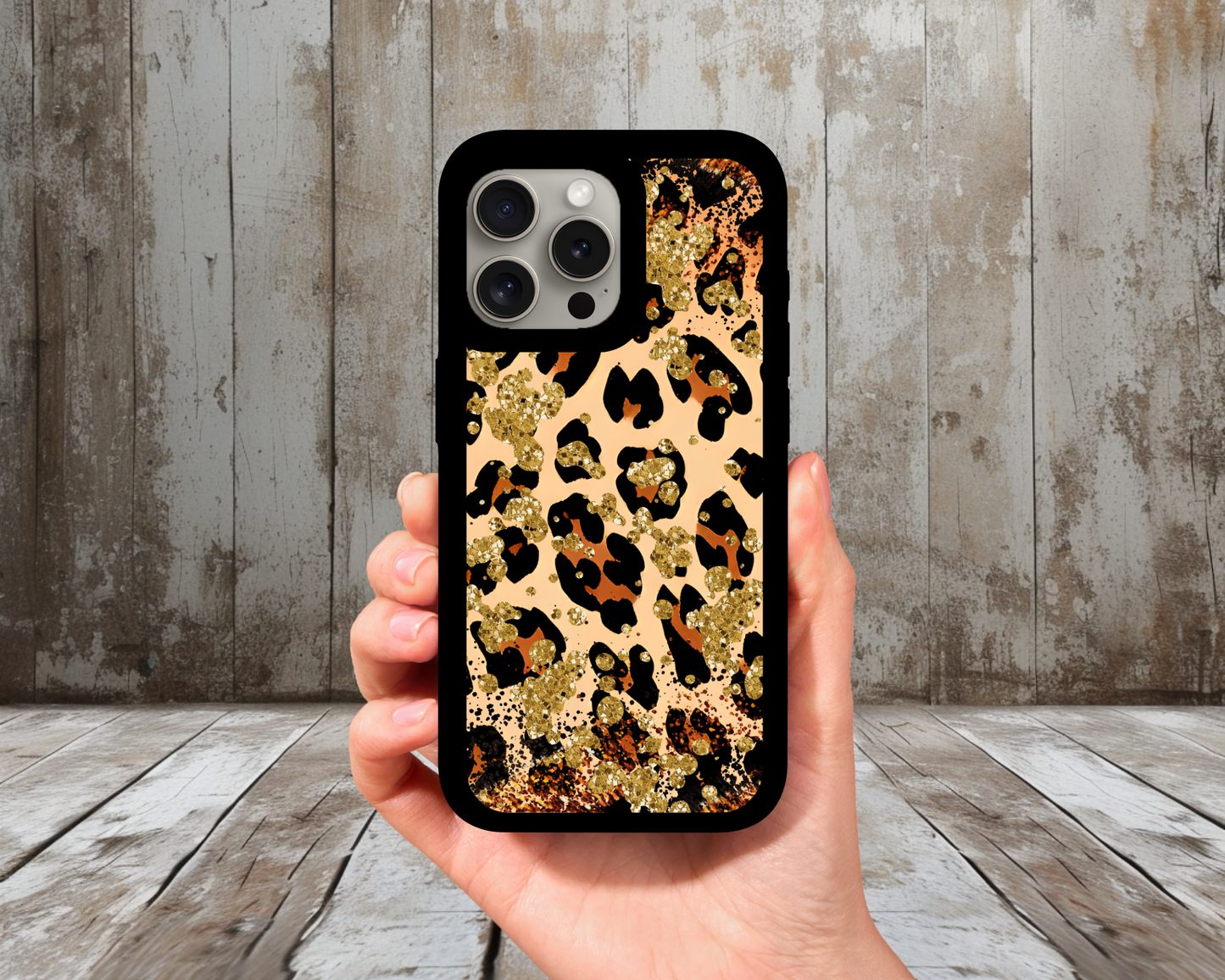 Gold Glitter Leopard iPhone Case (Light Glitter Insert)