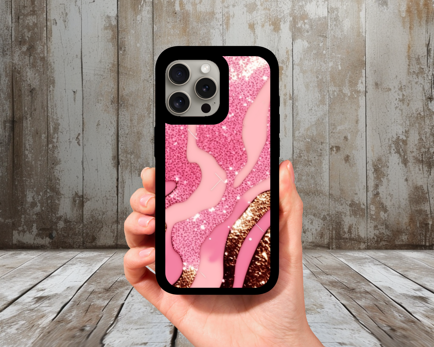 Pink Glam Swirl iPhone Case (Light Glitter Insert)