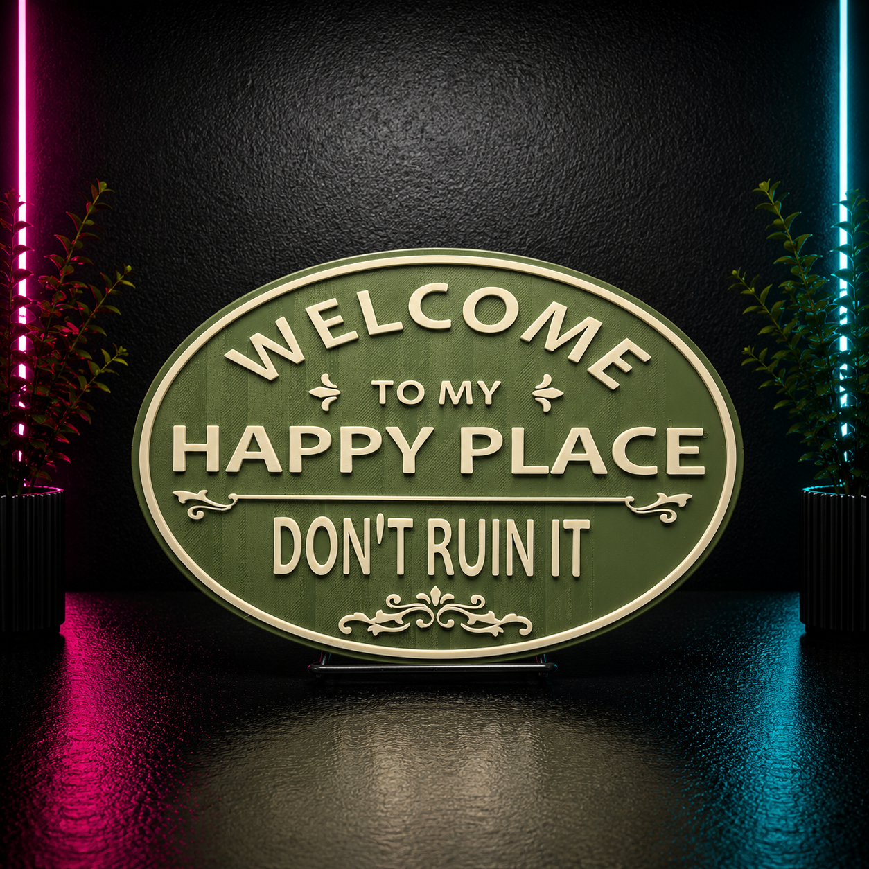 Welcome to My Happy Place Sign | Funny Decorative Wall Plaque | Rustic Home Decor