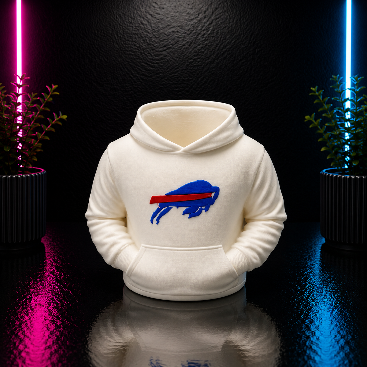 White hoodie-shaped 3D printed football-themed pen holder and desk organizer with a front pocket for office supplies, pens, pencils, and accessories.