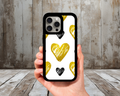 Gold + Black Sketch Hearts iPhone Case (Light Glitter Insert)