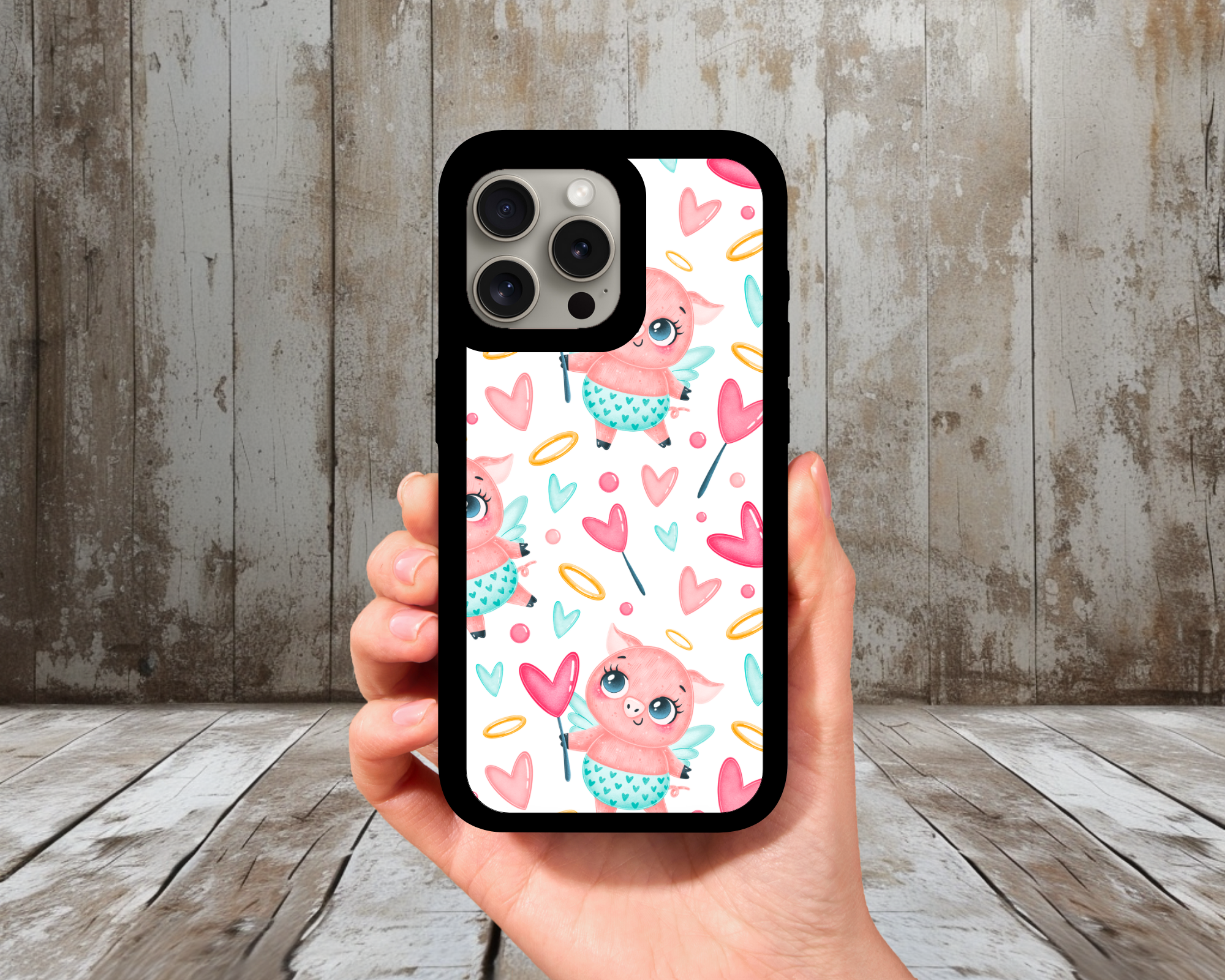 Cupid Pig Hearts iPhone Case (Light Glitter Insert)