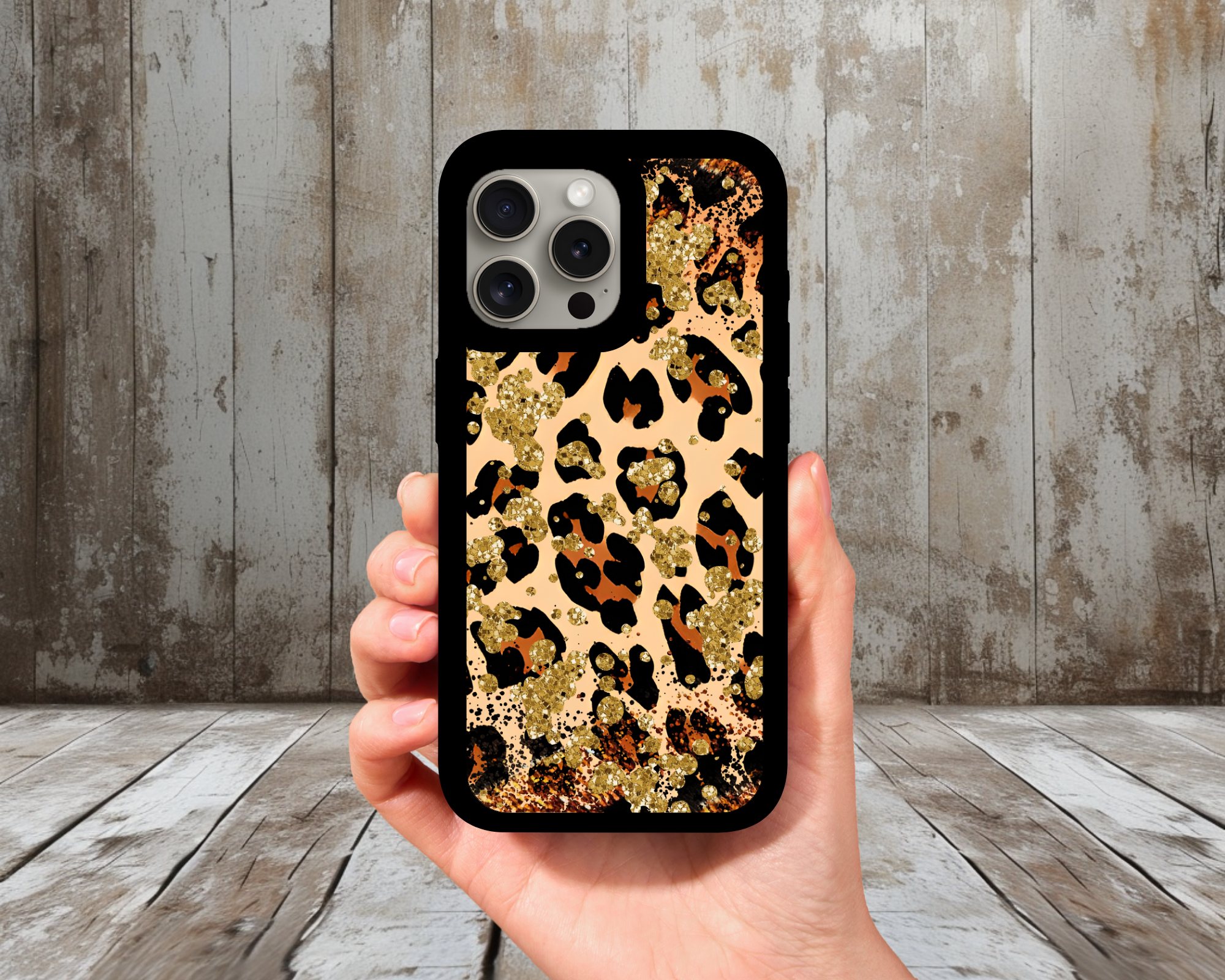 Gold Glitter Leopard iPhone Case (Light Glitter Insert)