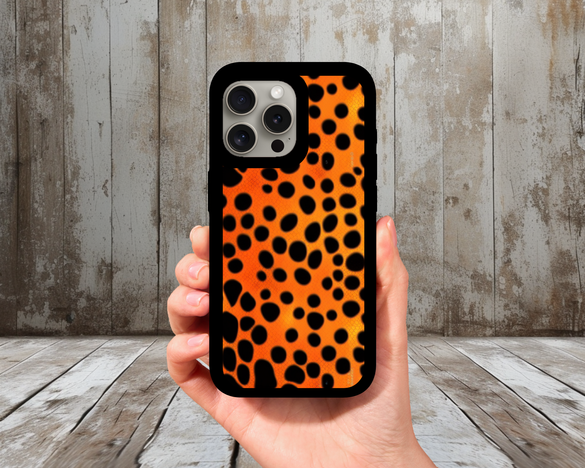 Orange Cheetah Spots iPhone Case (Light Glitter Insert)