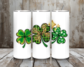 20 oz Triple Shamrock Lucky Clover St. Patrick’s Day Tumbler – Lid + Stainless Steel Straw