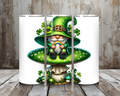 20 oz Rainbow Gnome St. Patrick’s Day Tumbler – Lucky Shamrock Mushroom Cup – Lid + Stainless Steel Straw