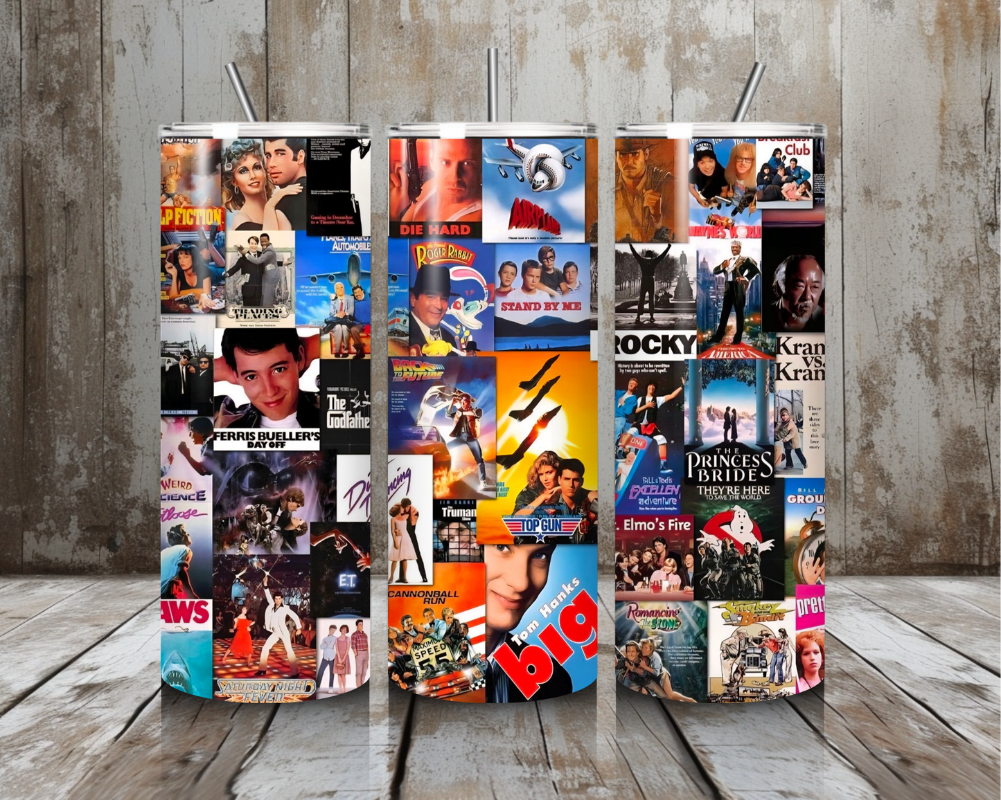 20 oz Retro Movie Night Collage Stainless Steel Tumbler – Lid + Stainless Steel Straw