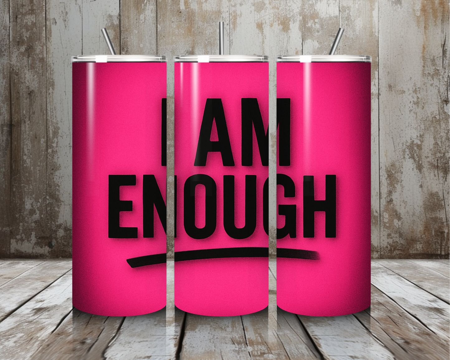 20 oz I Am Enough Hot Pink Affirmation Stainless Steel Tumbler – Bold Black Text (Lid + Straw)