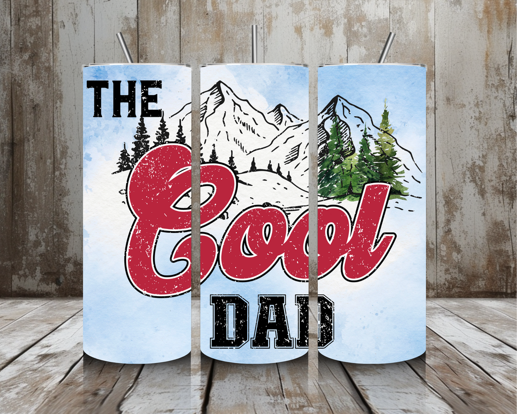 20 oz “The Cool Dad” Stainless Steel Tumbler – Mountain Outdoors Design (Lid + Straw)
