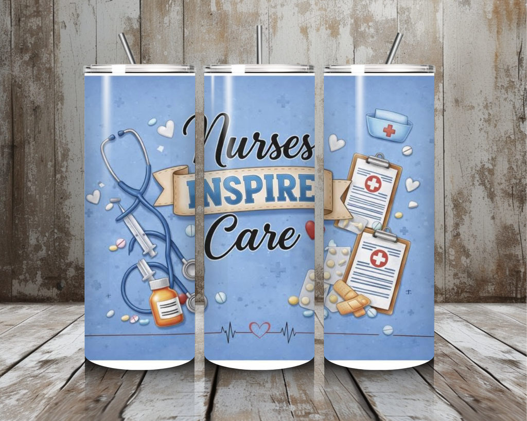 20 oz Nurses Inspire Care Stethoscope Stainless Steel Tumbler – Lid + Stainless Steel Straw