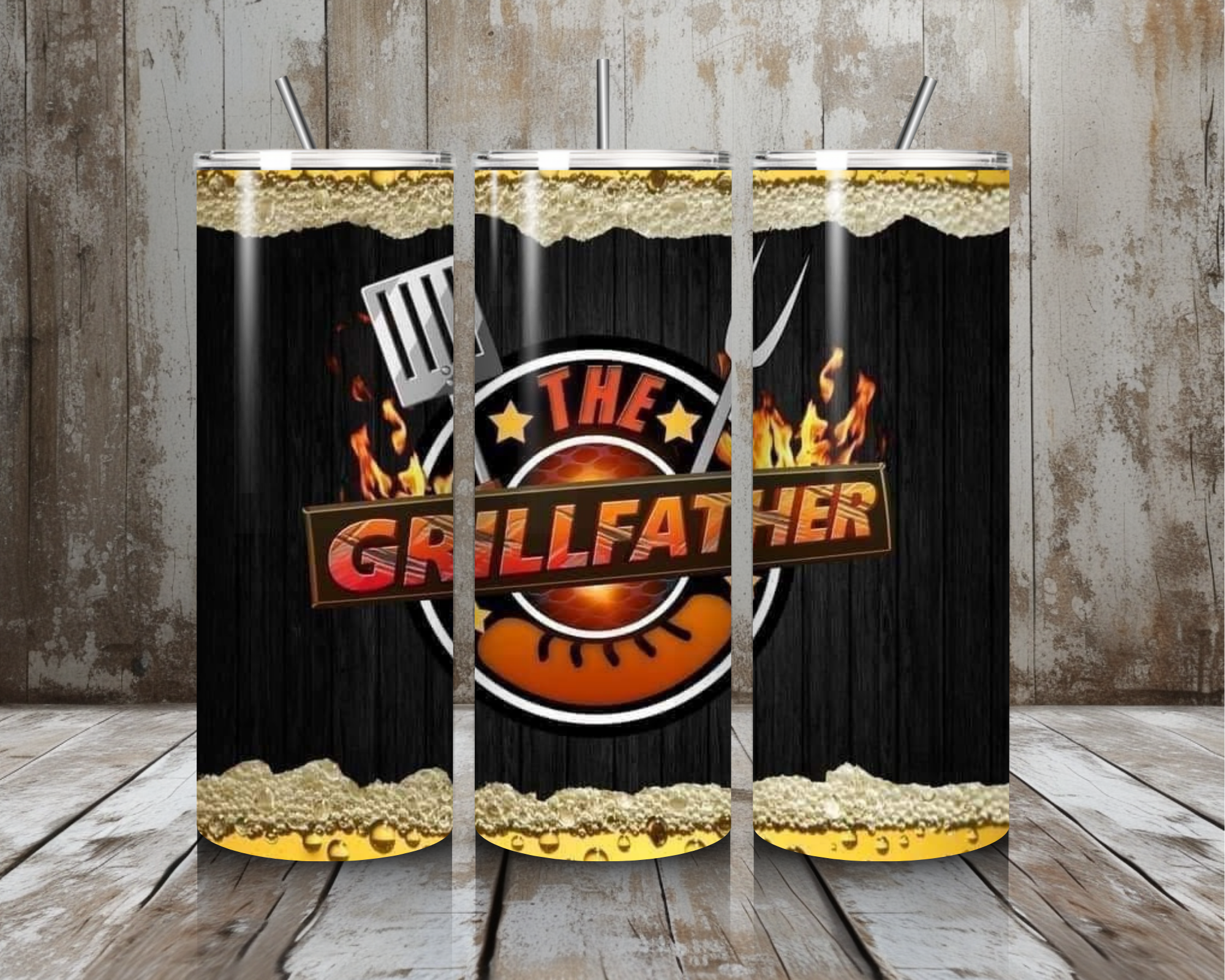 20 oz The Grillfather BBQ Funny Stainless Steel Tumbler – Lid + Stainless Steel Straw