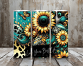 20 oz Live Your Best Life Sunflower Leopard Teal Stainless Steel Tumbler – Lid + Stainless Steel Straw