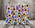 20 oz Sunflower Leopard Print Stainless Steel Tumbler – Pastel Watercolor Background (Lid + Straw)