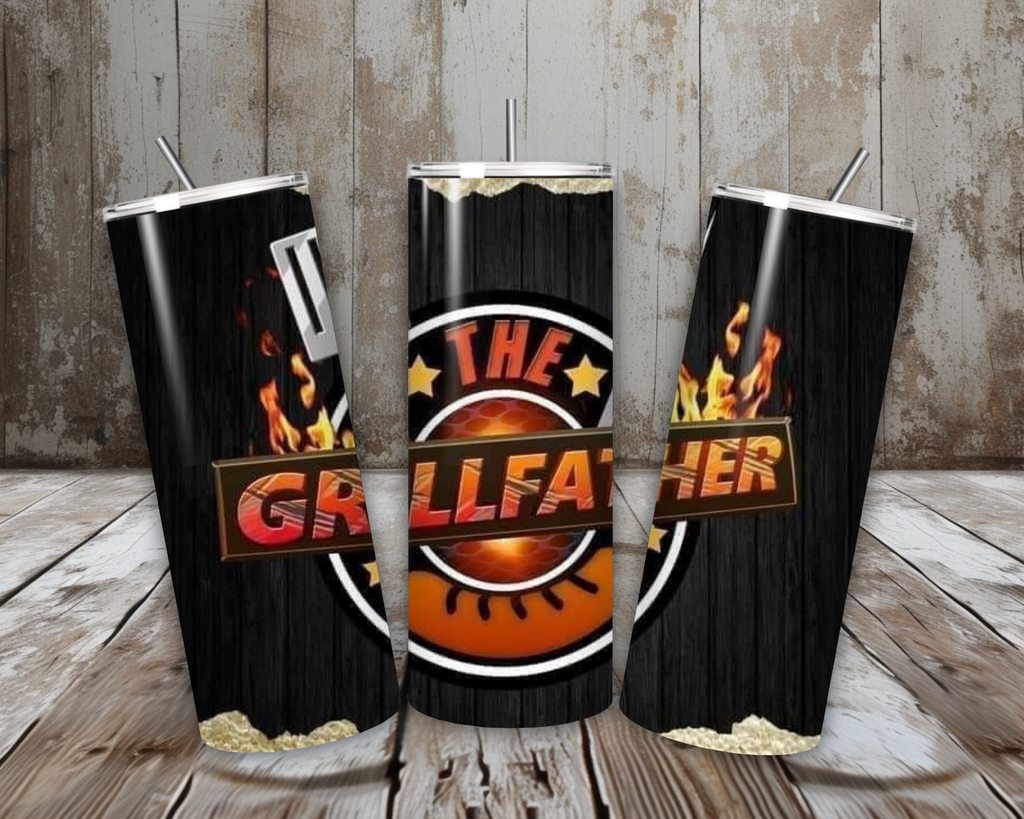 20 oz The Grillfather BBQ Funny Stainless Steel Tumbler – Lid + Stainless Steel Straw