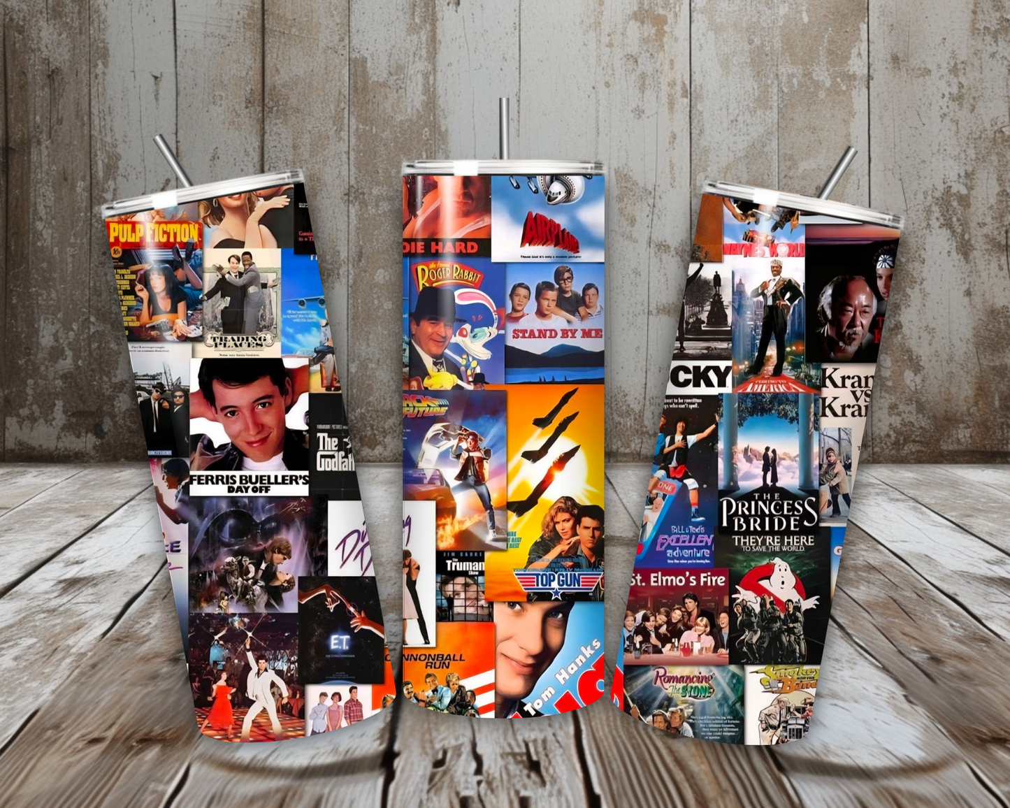 20 oz Retro Movie Night Collage Stainless Steel Tumbler – Lid + Stainless Steel Straw