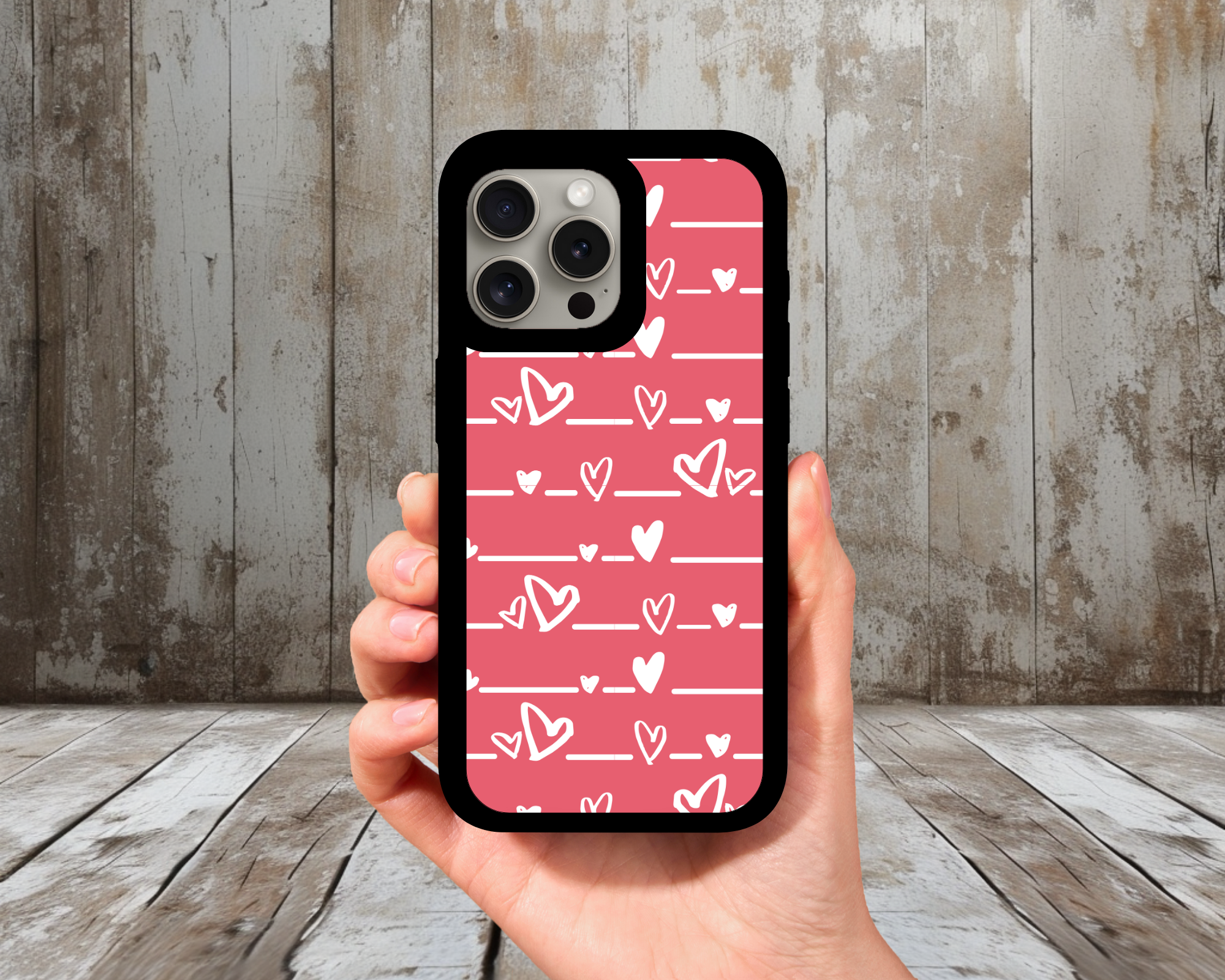 Coral Doodle Hearts iPhone Case (Light Glitter Insert)