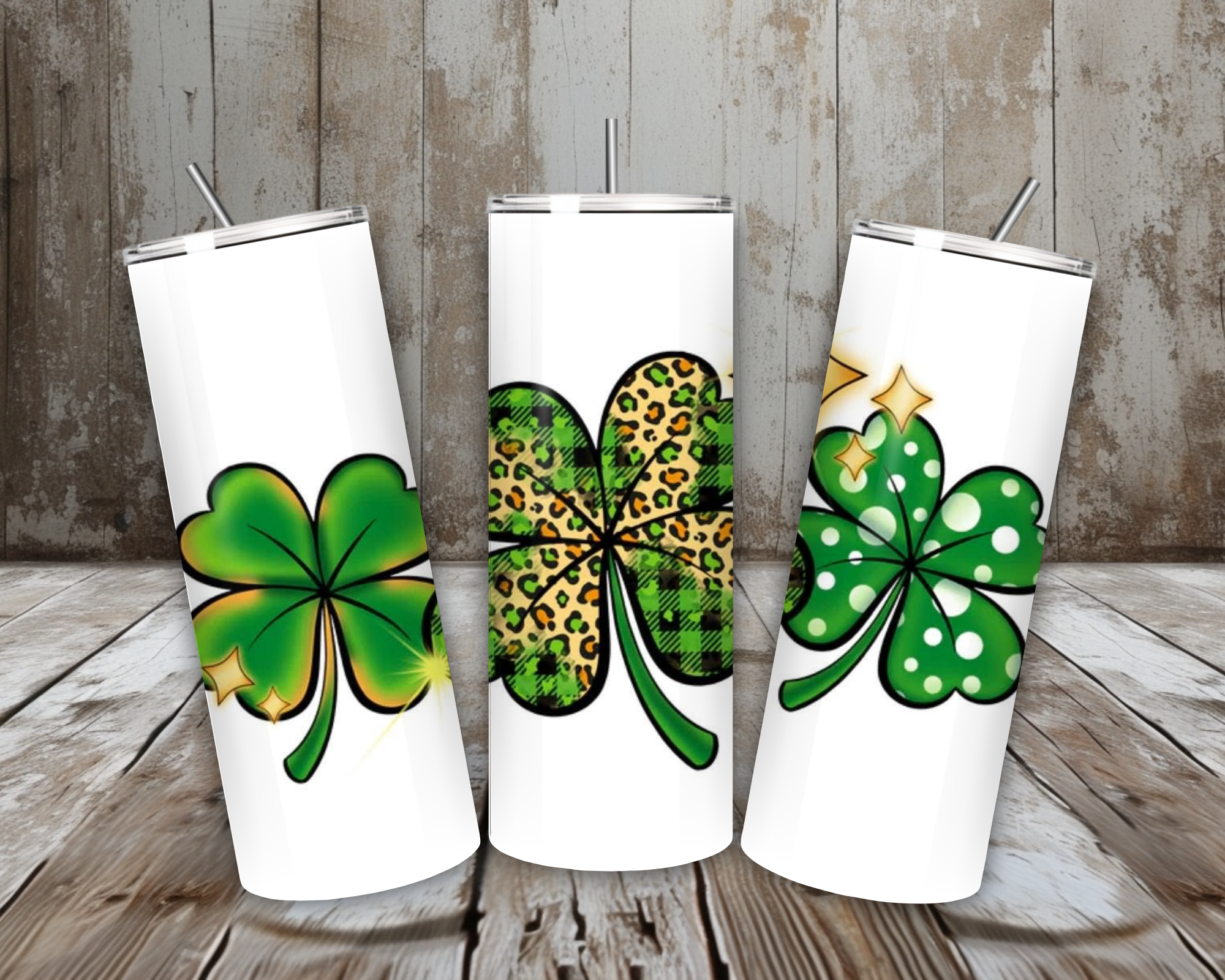 20 oz Triple Shamrock Lucky Clover St. Patrick’s Day Tumbler – Lid + Stainless Steel Straw