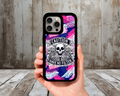 “Caution: Have No Filter” Skull Phone Case | Funny Sarcastic Quote | Pink & Blue Abstract