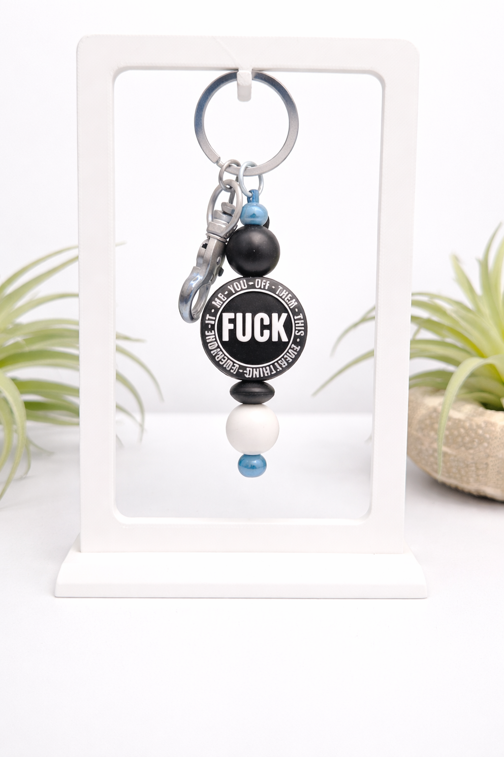 Funny Beaded Keychain – “Fuck This Everything” Sarcastic Keychain | Black Silicone Bead Bag Charm