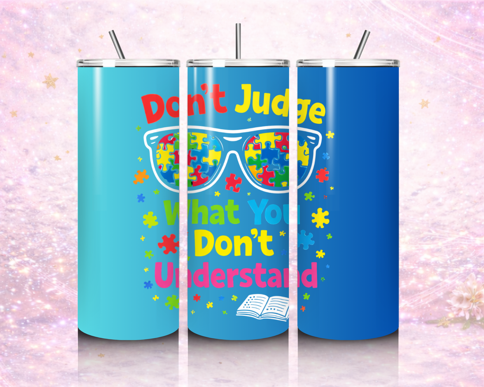 20 oz stainless steel tumbler autism awareness dont judge what you dont understand quote puzzle design cup