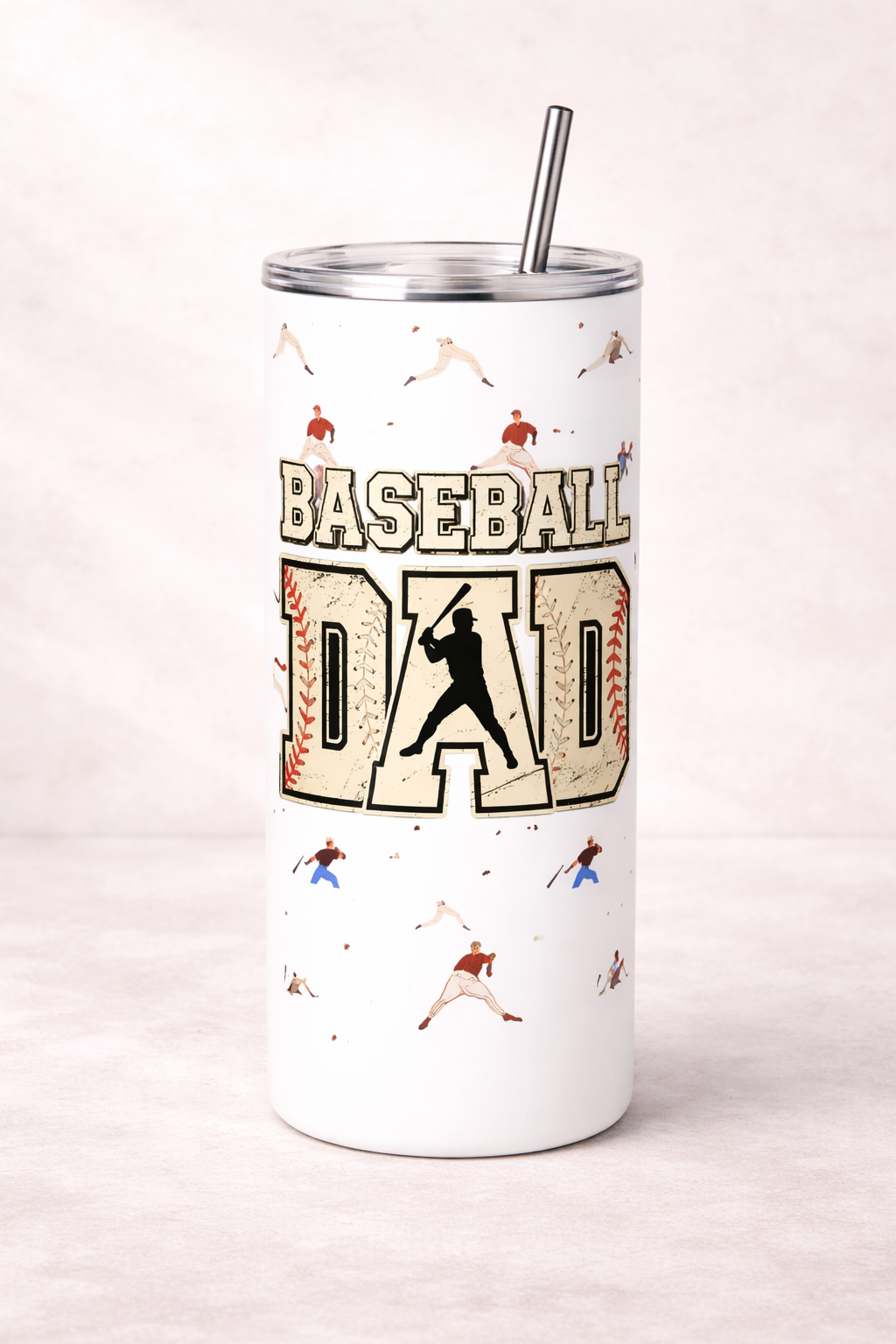 20 oz stainless steel tumbler with baseball dad design includes lid and metal straw custom sports tumbler