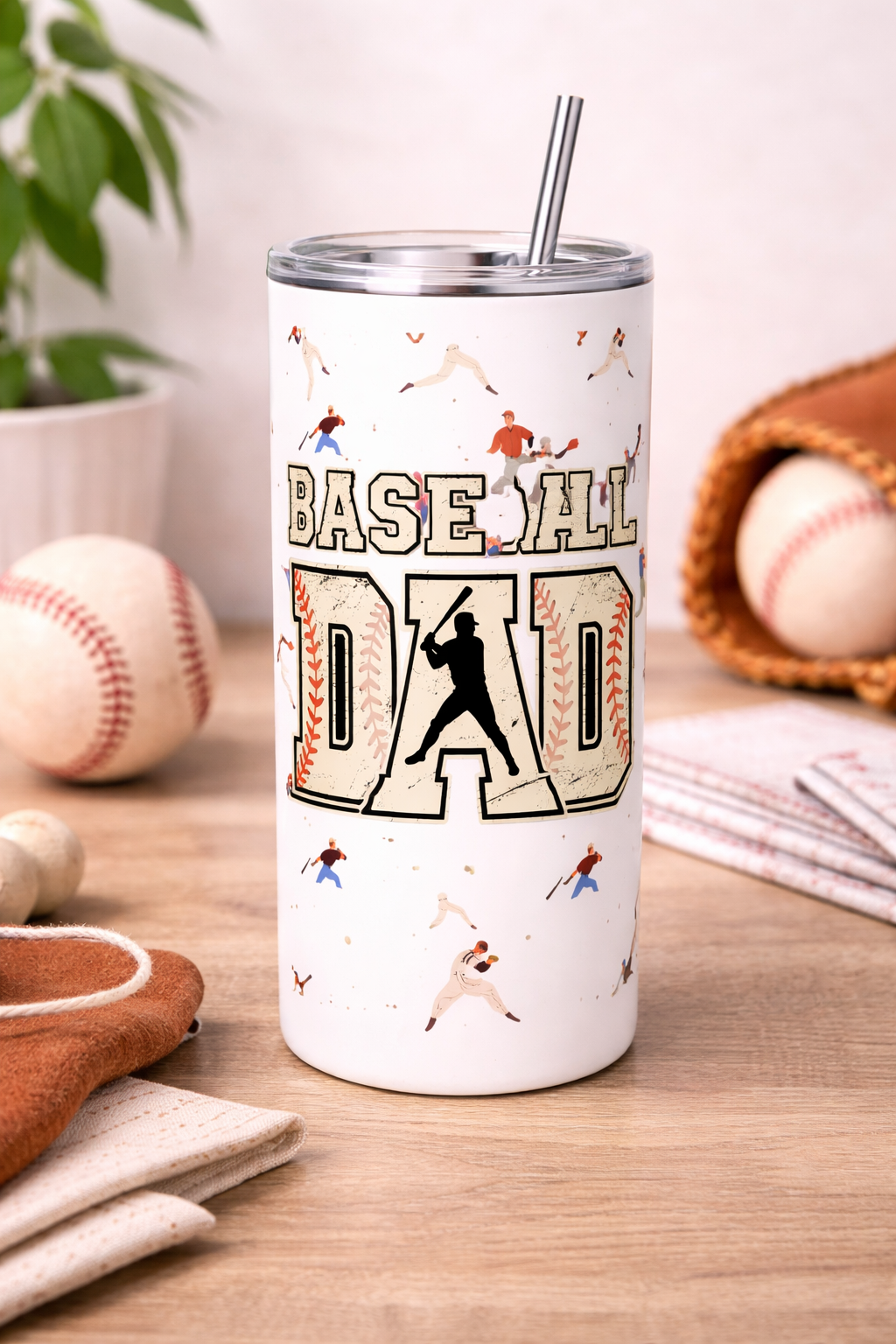 Baseball dad tumbler styled product photo custom baseball gift stainless steel tumbler for sports dads