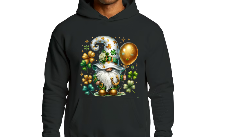 Lucky Gnome with Gold Balloon St. Patrick’s Day Hoodie – Cute Irish Clover Graphic Sweatshirt