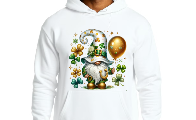 Lucky Gnome with Gold Balloon St. Patrick’s Day Hoodie – Cute Irish Clover Graphic Sweatshirt