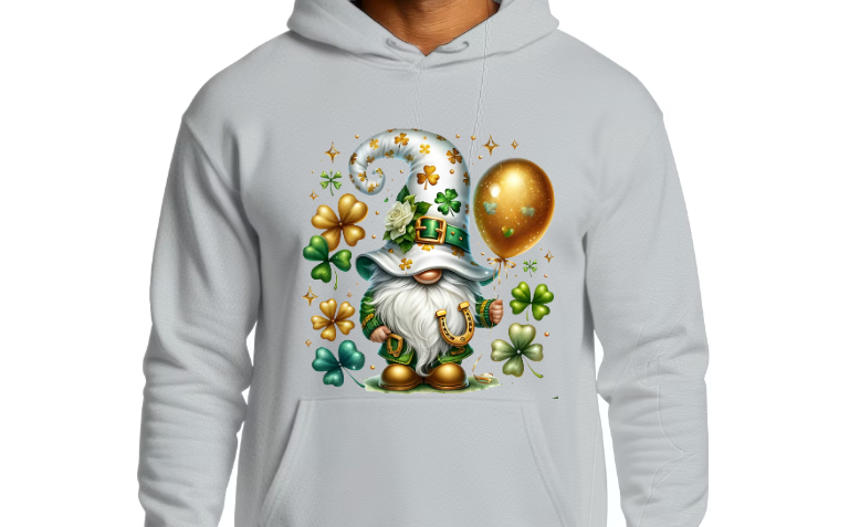 Lucky Gnome with Gold Balloon St. Patrick’s Day Hoodie – Cute Irish Clover Graphic Sweatshirt