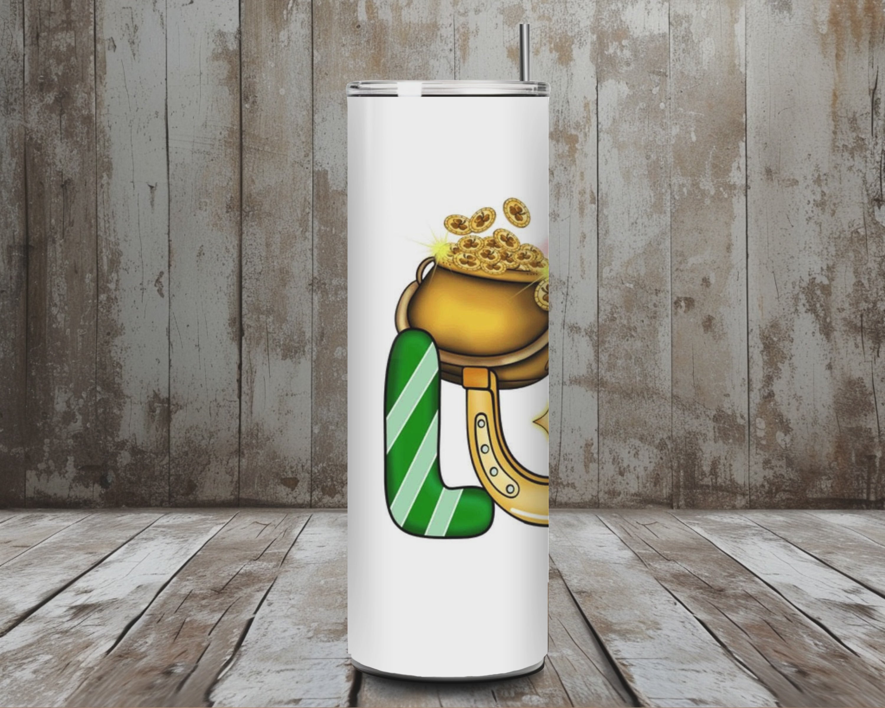 20 oz Lucky St. Patrick’s Day Tumbler – Plaid + Leopard Lucky Word Design (Lid + Straw)