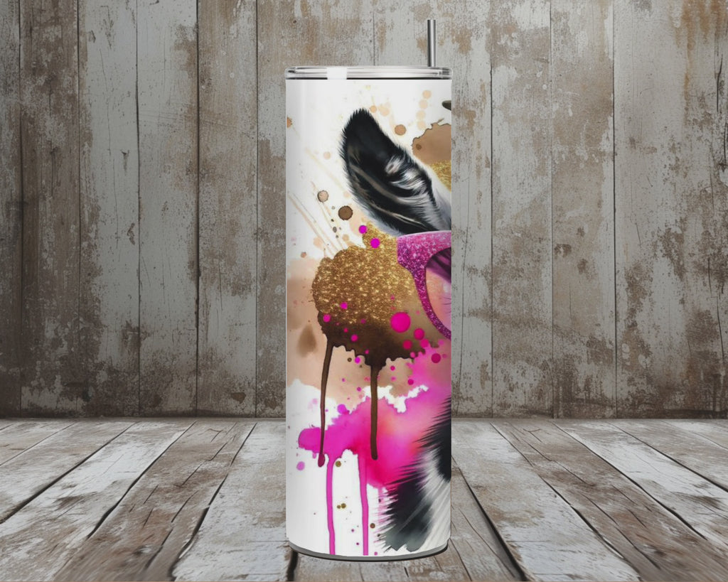 20 oz “Not My Pasture, Not My Problem” Stainless Steel Tumbler – Sassy Goat in Pink Glitter Glasses (Lid + Straw)