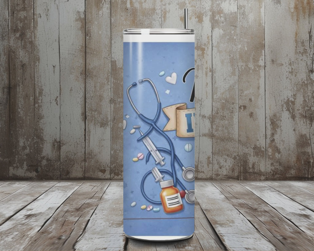 20 oz Nurses Inspire Care Stethoscope Stainless Steel Tumbler – Lid + Stainless Steel Straw