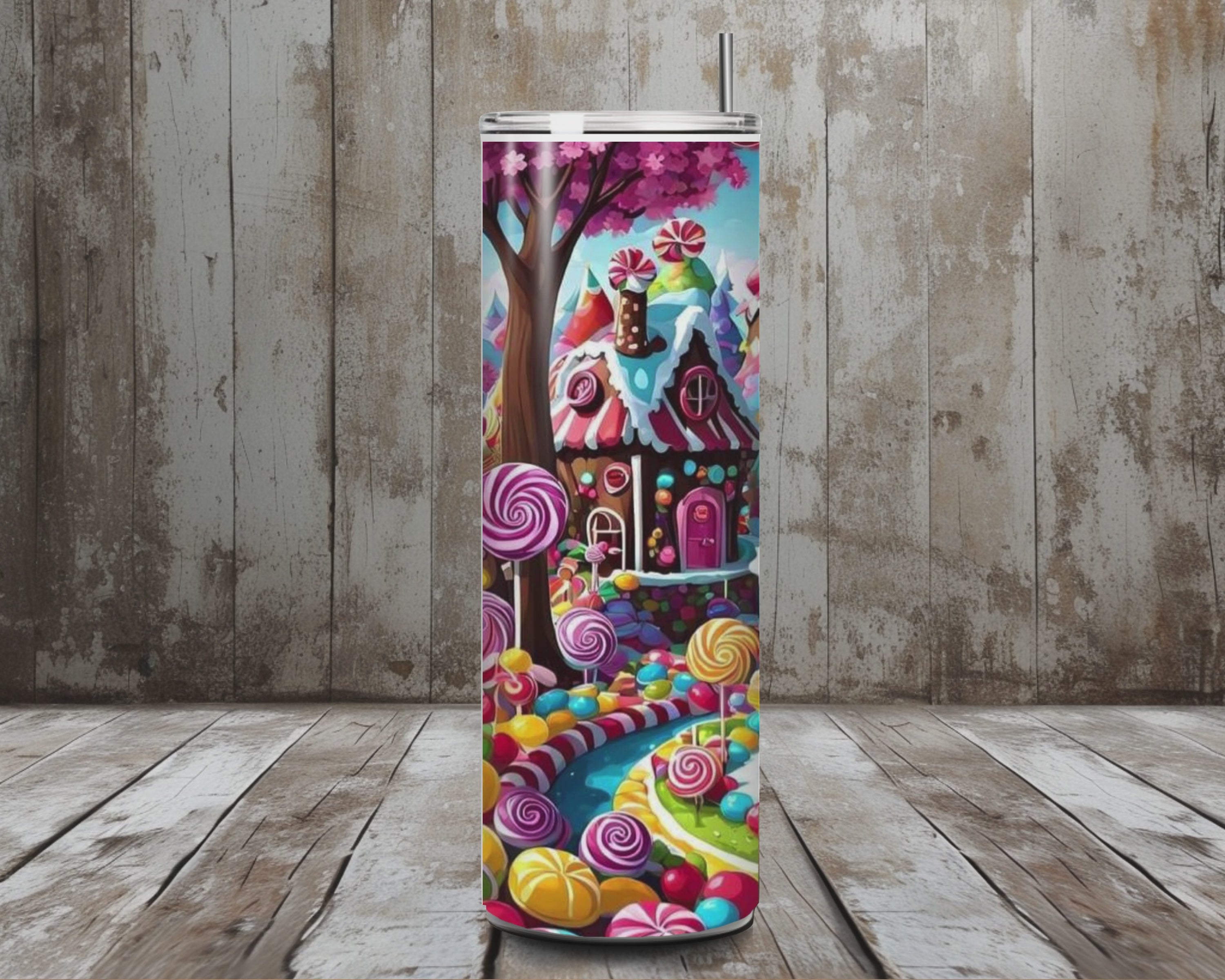 20 oz Candyland Dream Stainless Steel Tumbler – “Nothing a Little Candy Can’t Fix” (Lid + Straw)