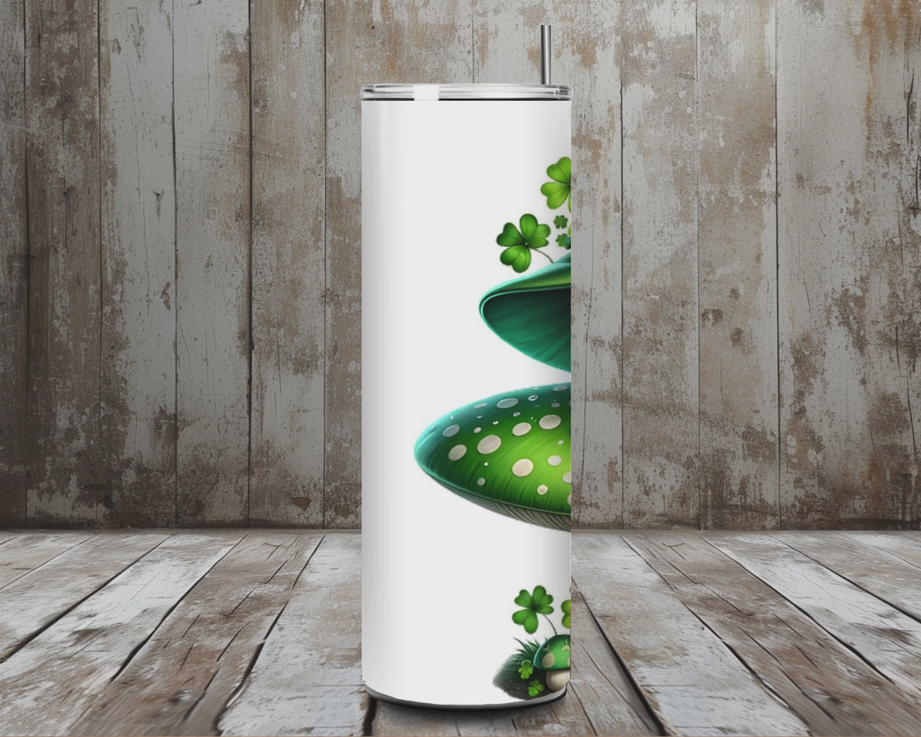 20 oz Rainbow Gnome St. Patrick’s Day Tumbler – Lucky Shamrock Mushroom Cup – Lid + Stainless Steel Straw