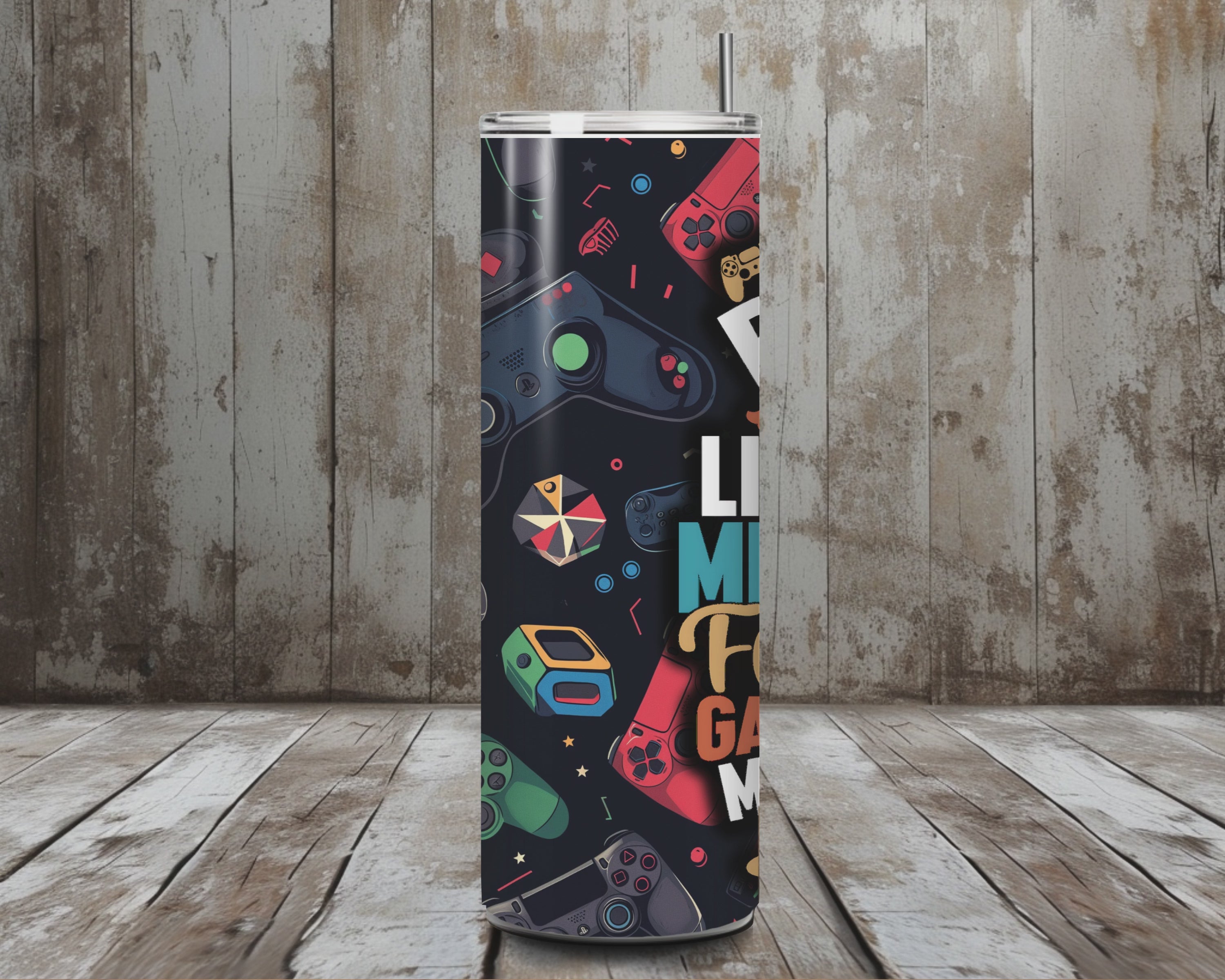 20 oz Gamer Dad Stainless Steel Tumbler – “Favorite Gaming Buddy” Quote (Lid + Straw)