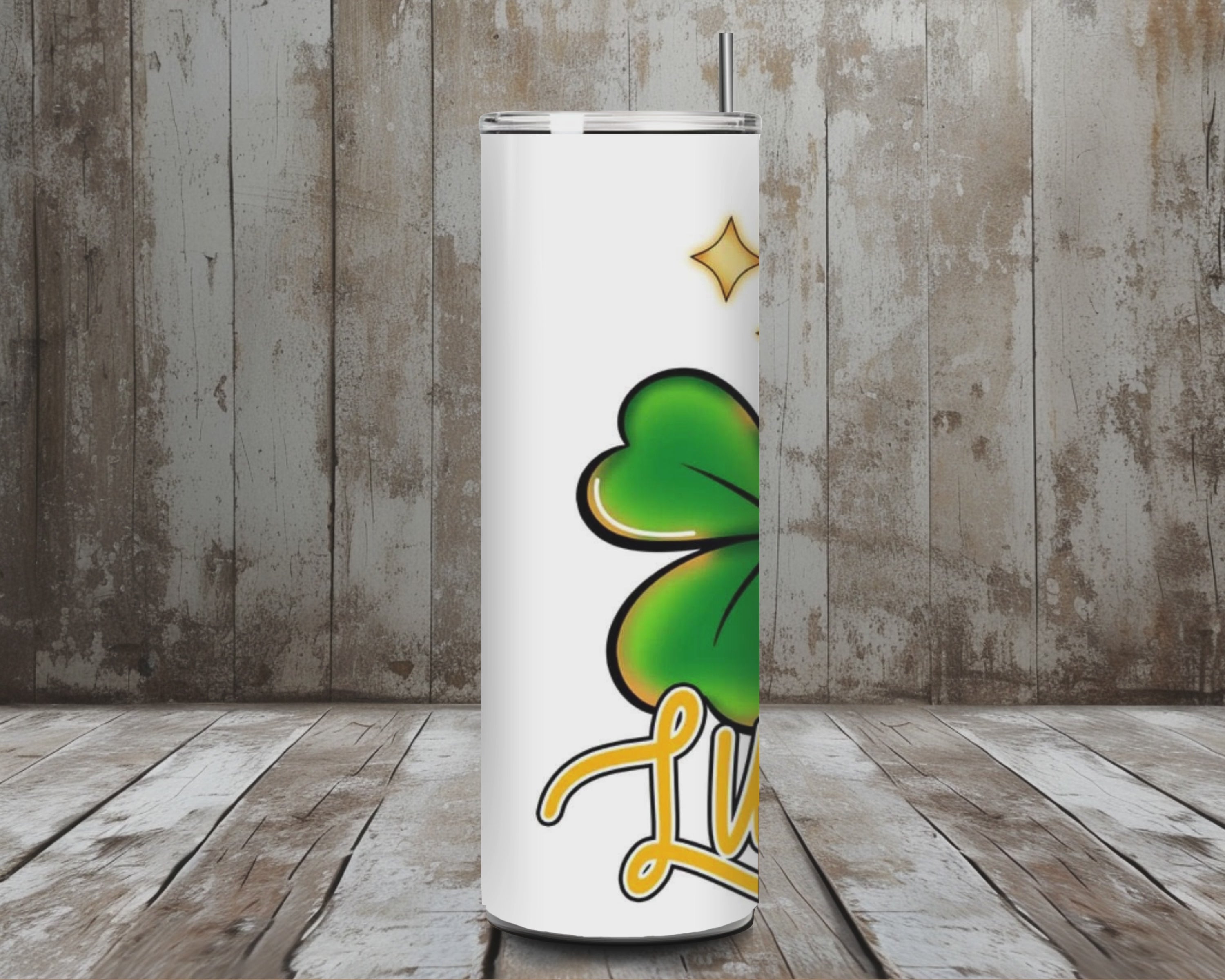 20 oz Lucky Clover Trio Tumbler – Green + Leopard + Orange Stripes (Lid + Straw)