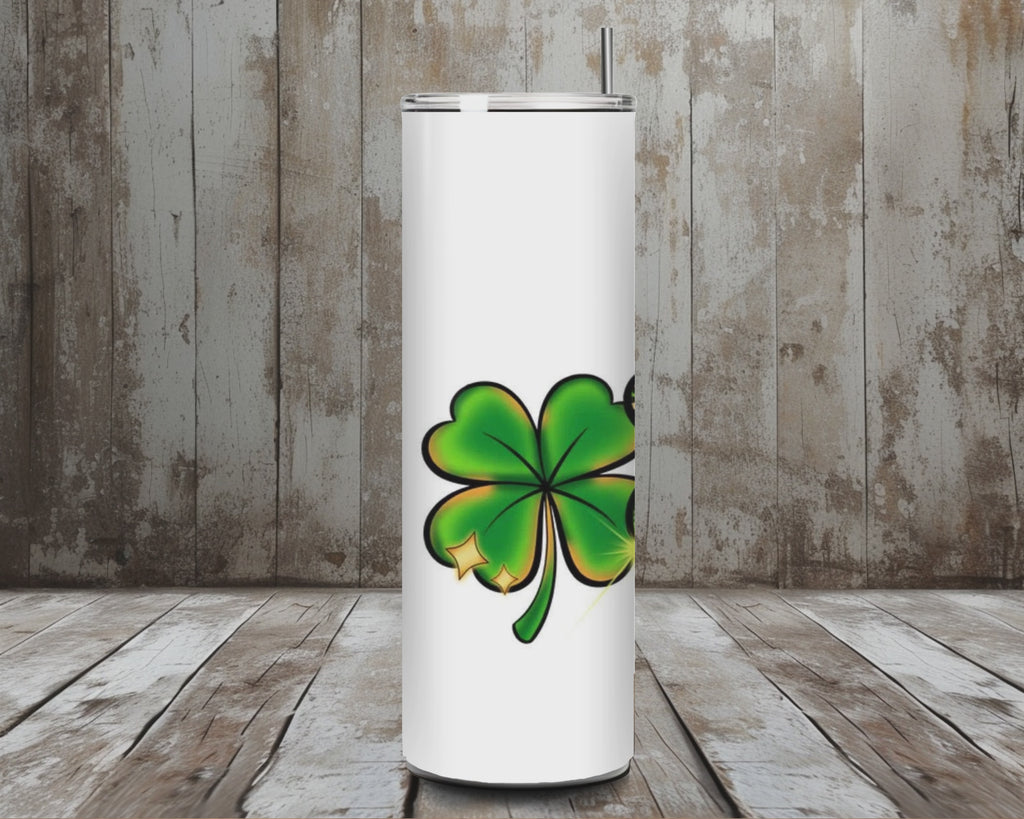 20 oz Triple Shamrock Lucky Clover St. Patrick’s Day Tumbler – Lid + Stainless Steel Straw