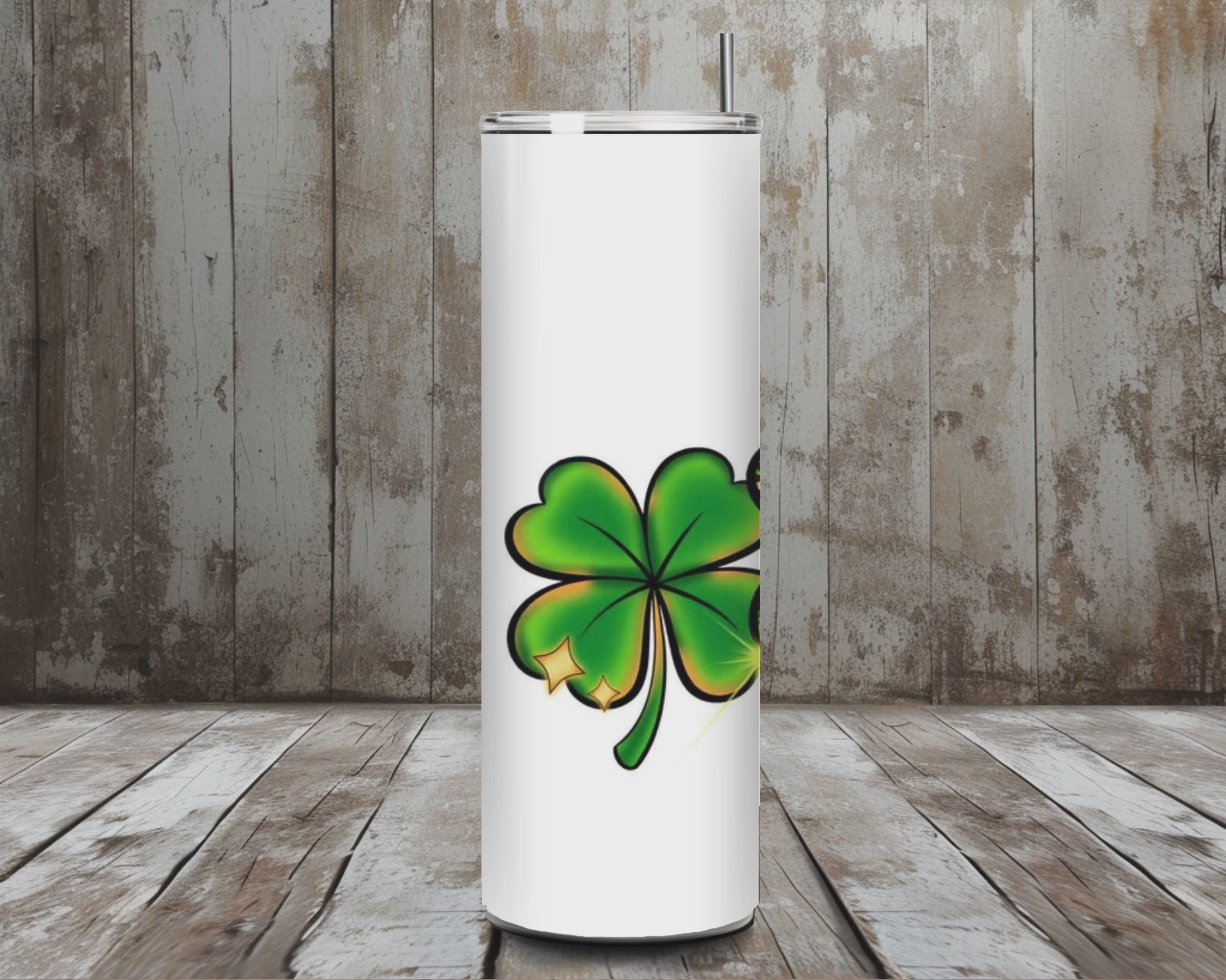 20 oz Triple Shamrock Lucky Clover St. Patrick’s Day Tumbler – Lid + Stainless Steel Straw