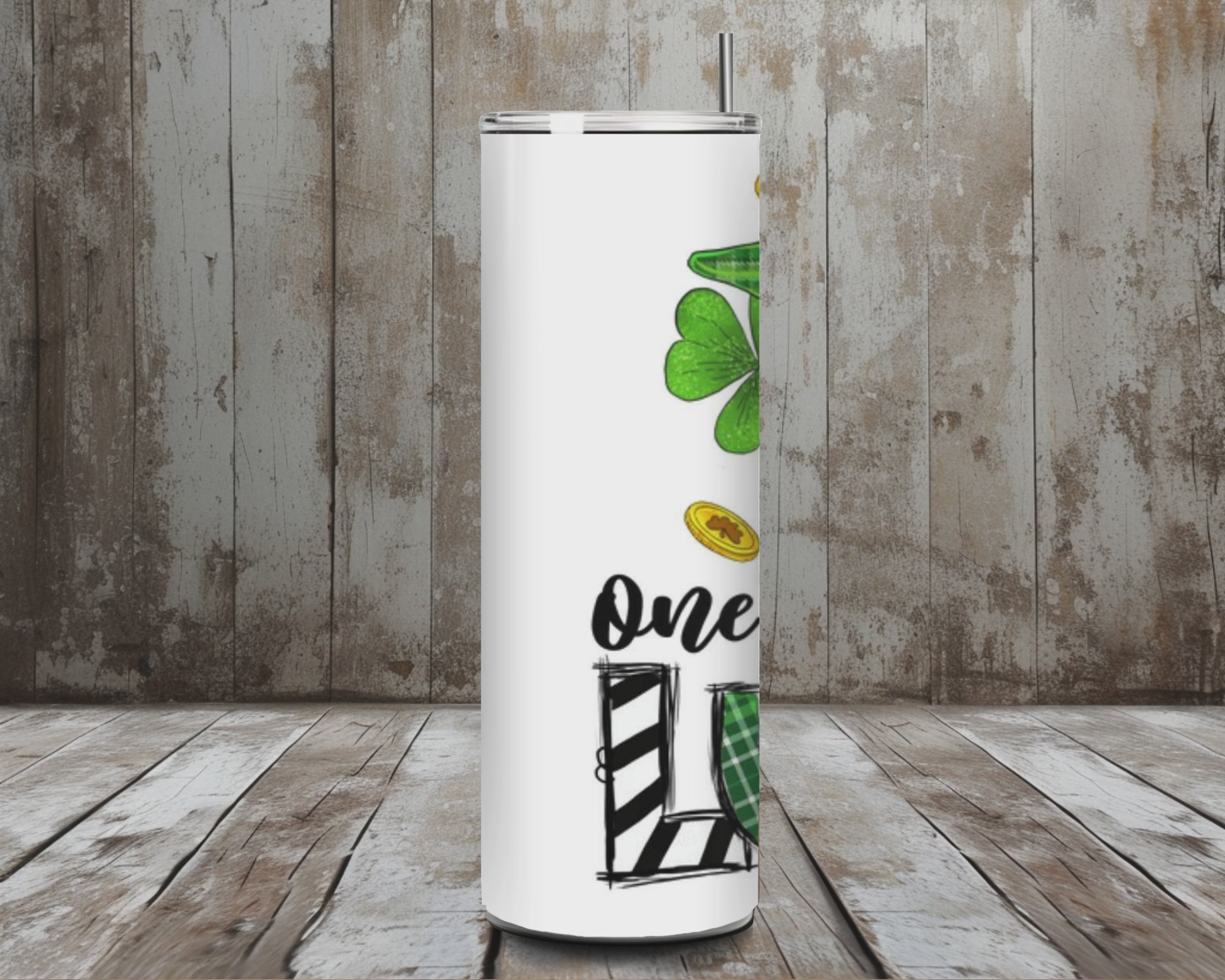 20 oz One Lucky Mama Tumbler – St. Patrick’s Day Messy Bun Shamrock & Leopard Print Design (Lid + Straw)