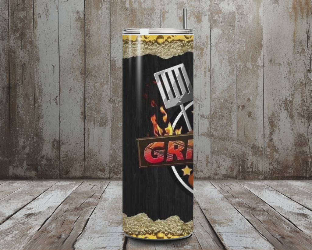 20 oz The Grillfather BBQ Funny Stainless Steel Tumbler – Lid + Stainless Steel Straw