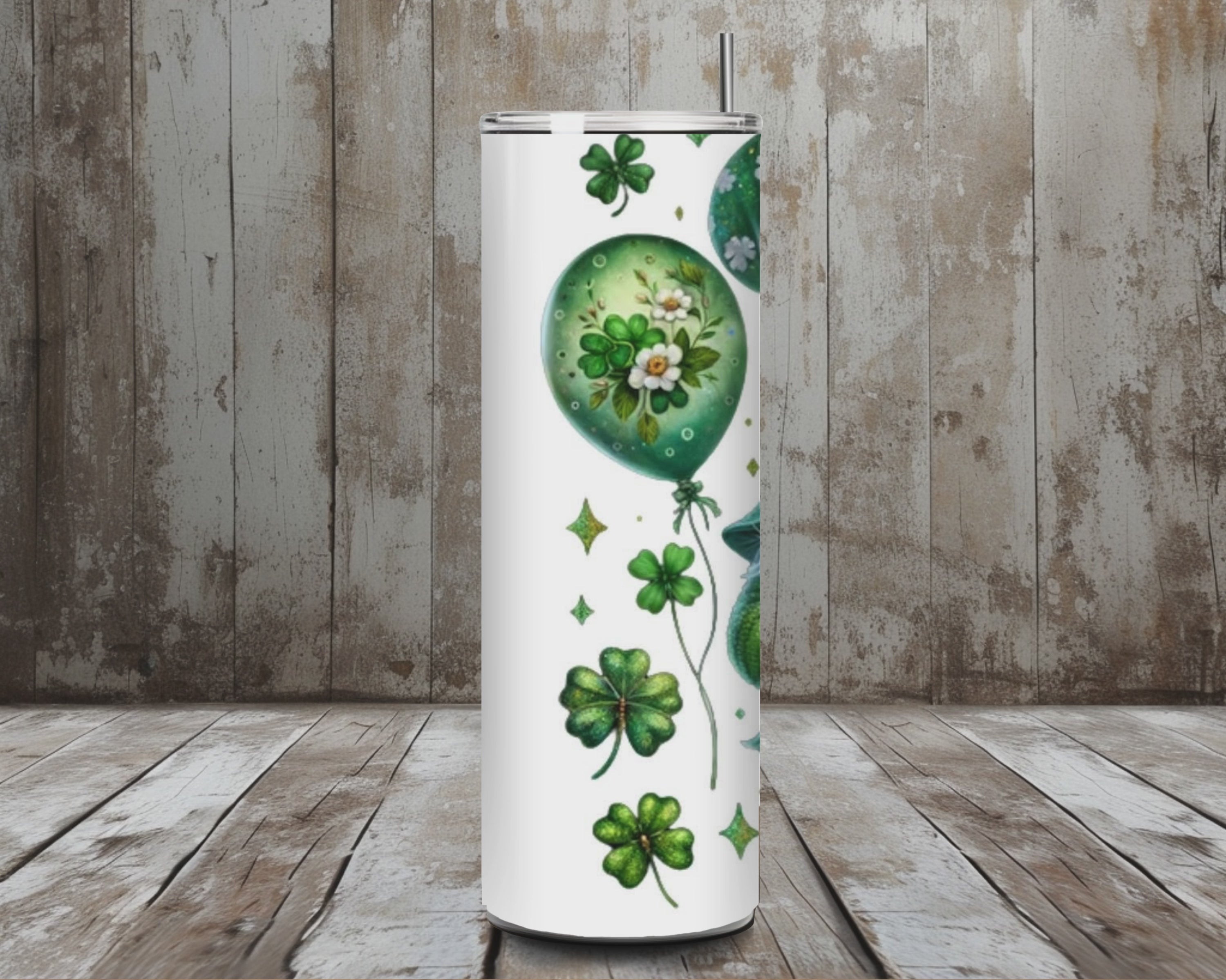20 oz Irish You Luck Gnome Tumbler – St. Patrick’s Day Balloon & Shamrock Cup – Lid + Stainless Steel Straw