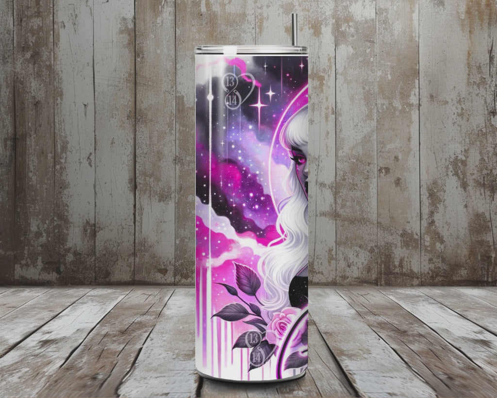20 oz Gemini Twins Stainless Steel Tumbler – Neon Zodiac Goddess Art (Lid + Straw)