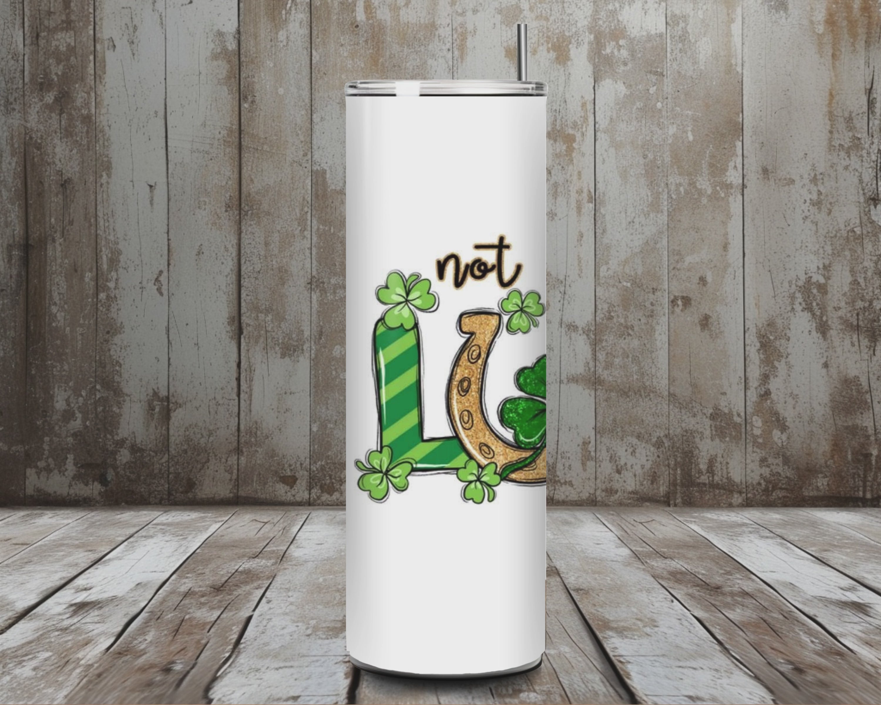 20 oz Not Lucky Just Blessed St. Patrick’s Day Tumbler – Shamrock + Horseshoe (Lid + Straw)