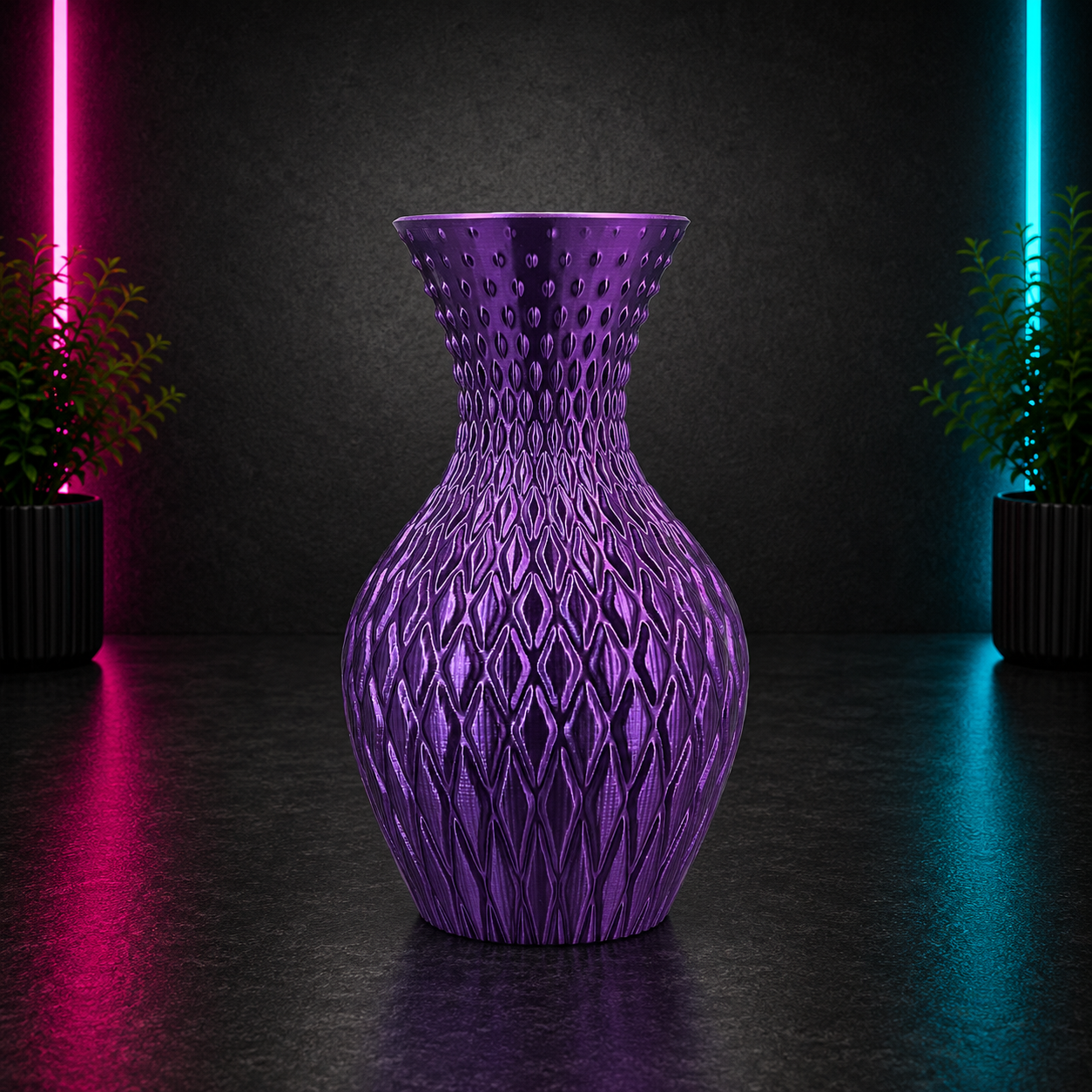 Purple geometric textured vase with lattice pattern, modern home decor accent