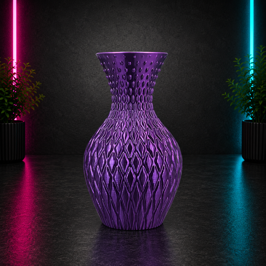 Purple geometric textured vase with lattice pattern, modern home decor accent