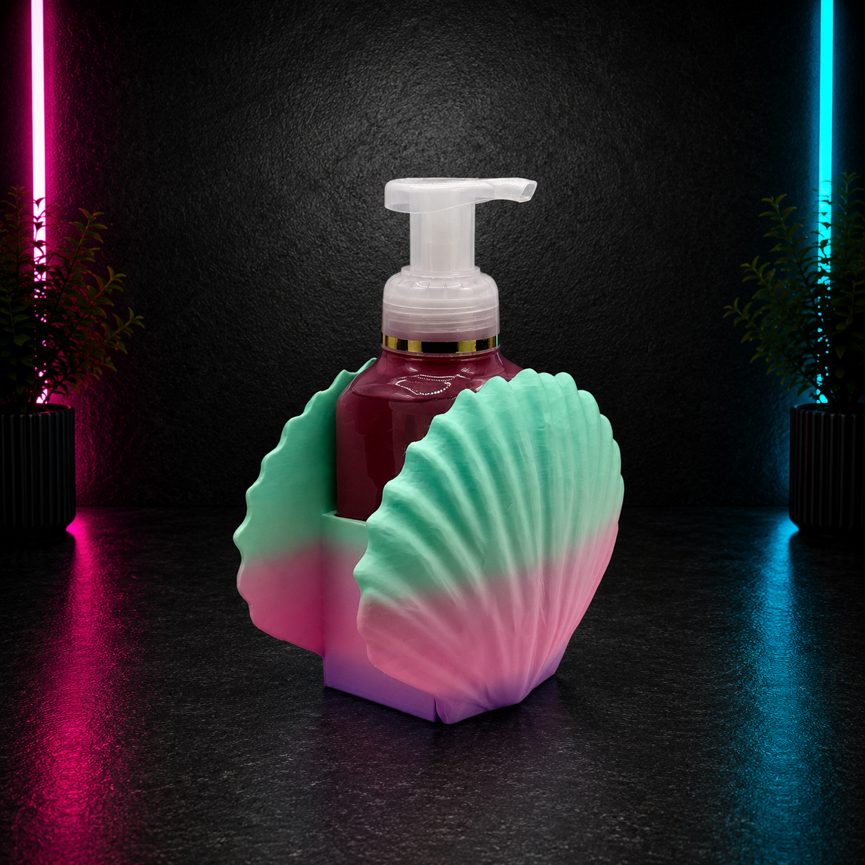 Pastel seashell soap holder designed for Bath and Body Works foaming hand soap bottle